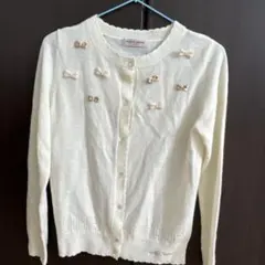 メゾピアノ　ジュニア　Lサイズ　長袖カーディガン　リボン装飾アイボリー