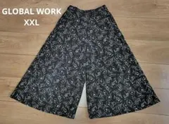 GLOBAL WORK 花柄 ワイドパンツ ブラック XXL
