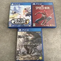 PS4 ゲーム 3本セット/無双OROCHI3+スパイダーマン+モンハンワールド