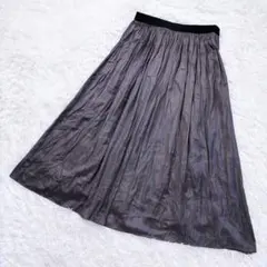 monable✨モナブル シワ加工 ロングフレアスカート ブラウン M 光沢感
