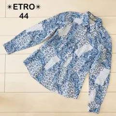 伊製 ETRO 半袖 カットソー ペイズリー柄 マルチカラー 44 大きいサイズ エトロETRO ペイズリー柄リブ切替Tシャツ マルチ42 (K-146390