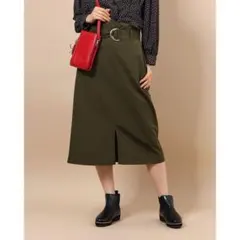 ナノユニバース ベルト付 フロントスリット スカート カーキ