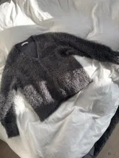 グレー ファー風 Vネック カーディガン