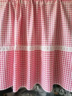 アンティークフランスガロンレース装飾 アルザスギンガムチェック カーテンパネル