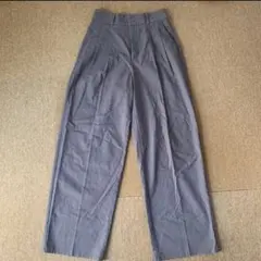 GUジーユー ★リネンブレンドタックワイドパンツS★ブルーグレー