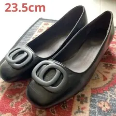 バックルポイントスクエアトゥパンプス　ブラック