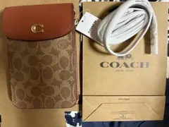 COACH スマホショルダーバッグ ブラウン/レッド