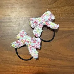かぎ編み　カラフル　リボン　ヘアゴム　2個セット