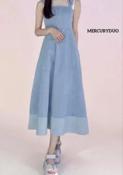 MERCURYDUO ヘムデザインデニムキャミワンピース インディゴーブルー