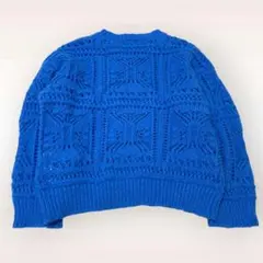 DIRZ 透かし編みセーター ニット 長袖 ブルー 鮮やか 秋冬