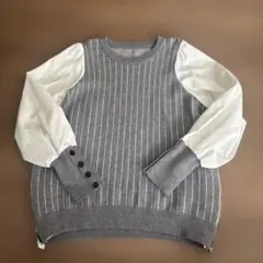 グレー ストライプ セーター サイズ　M 2プリーツ付