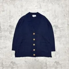 レコパン Vネックカーディガン L ネイビー ウールシルク混 vintageのサムネイル