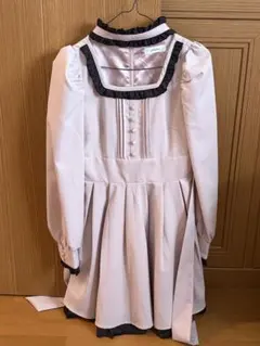pium バイカラーレースパイピングロングワンピース ブルーグレー