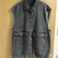 グレー デニムベスト ノースリーブ