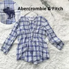 Abercrombie & Fitch チェック柄 長袖シャツ ブラウス 青 Mのサムネイル