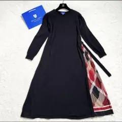 美品　ブルーレーベルクレストブリッジ チェックスカーフプリント　ニットワンピース
