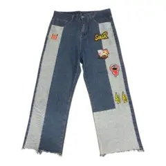 パッチワークデザイン デニムパンツ