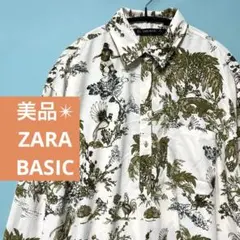 【美品】ZARA BASIC アニマル＆ボタニカル総柄シャツ　ゆったりめM