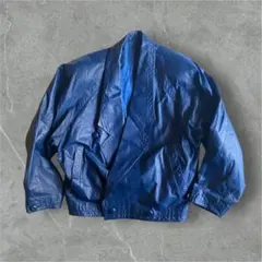 80s90s archive 本革レザーダブルボンバージャケット青ギミックy2k