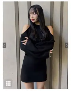 ショルダーオープントップスメミニスカートニット セットアップ［dr779］