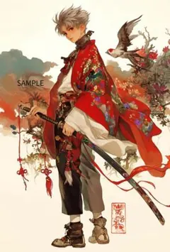 3042鳥とキュートな剣士ステッカー