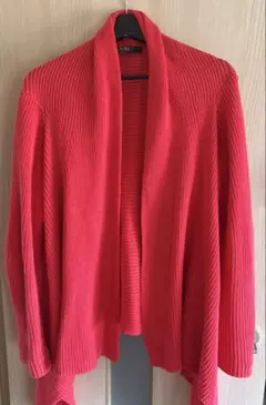 RALPH LAUREN 赤いチャンキーリブニットカーディガンセーター