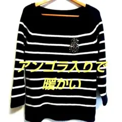 ボーダービジュー付き ニット 長袖