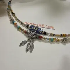 新作インディアン風ビーズネックレスとシルバーリングセット+おまけ付き