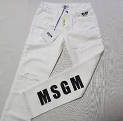 【MSGM】デニム　ホワイト エムエスジイエム　ダメージデニム　キッズ　ジュニア