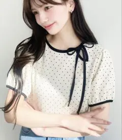無地＆ドットプリント配色パイピングプルオーバー