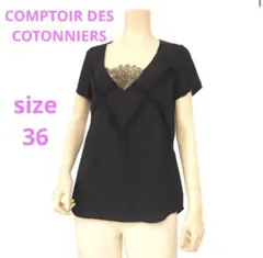 コントワーデコトニエ★ 黒★可憐なレース★半袖シフォンカットソーブラウス★36