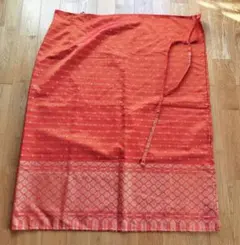 タイシルク Rossukon　朱色　巻きスカート エスニック　ロング丈