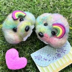 幸運の虹色トイプードル　レインボーちゃん2匹セット　ストラップ