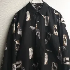 レトロ 古着 シャツ 柄シャツ ガラシャツ 馬柄 総柄 デザインシャツ 長袖