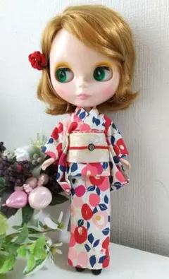 ブライス アウトフィット 着物 椿柄