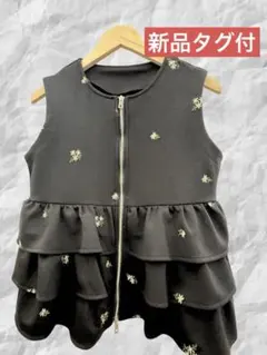 大人気！希少！新品タグ付　黒　フリルベスト 花柄刺繍　フラーネ　ベベッド好きに②