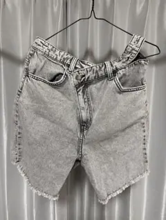 グレー デニムショートパンツ ハイウエスト