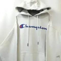 Champion チャンピオン ビッグロゴ フーディー パーカー XL 白 古着