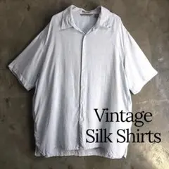 AXIST シルクシャツ 総柄 半袖シャツ　古着　XL 高級　ライトブルーのサムネイル