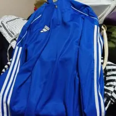 adidas 青 ジップアップ 長袖シャツ L中古