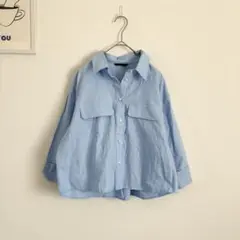 ザラ/ZARA 五分袖シャツ　春カラー◎ ゆったり　クロップド丈　シンプル