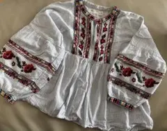 ZARA 刺繍入りストライプ 長袖 ブラウス バルーン袖128cm