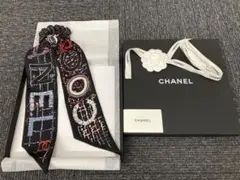 シャネル銀座購入美品正規品CHANELロゴロゴブラックスカーフシュシュ