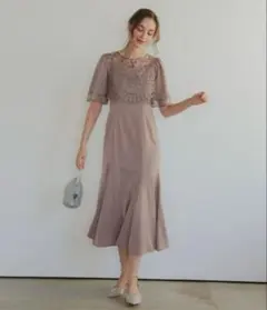 Dorry Doll リーフブラウスセットドレス グレイッシュベージュ