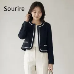 スリール ノーカラー ジャケット 11号 L 濃紺 セレモニー オフィス 綺麗め
