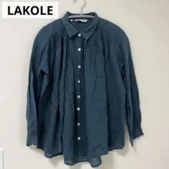【美品】LAKOLE　長袖シャツ　薄め生地　ネイビー　オフィス　カジュアル　Sのサムネイル
