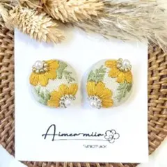 刺繍ピアスorイヤリング✳︎Ethnic Garden mustardyellow