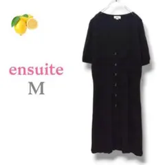 4『エンスウィート』半袖ワンピース 黒【S】ボタン Vネック チュニック