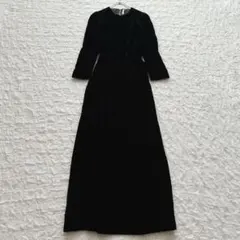 ジアンナ ベロアワンピース 9 ロングフレア パールボタン ベルテッド マキシ丈