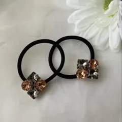 ビジュー ヘアゴム 2個セット 上品 高見え 大人 ブラウン